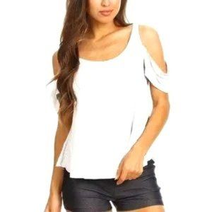 NWT A&O White L/XL Cold Shoulder Short Sleeve Top